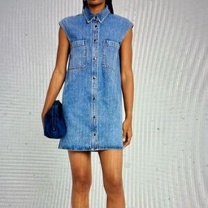 FRAME SLEEVELESS DENIM SHIRTDRESS